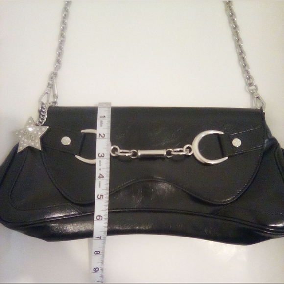 Paris Hilton Women's Rider Large Shoulder Baguette Bag Black Silver Chain - Picture 12 of 16